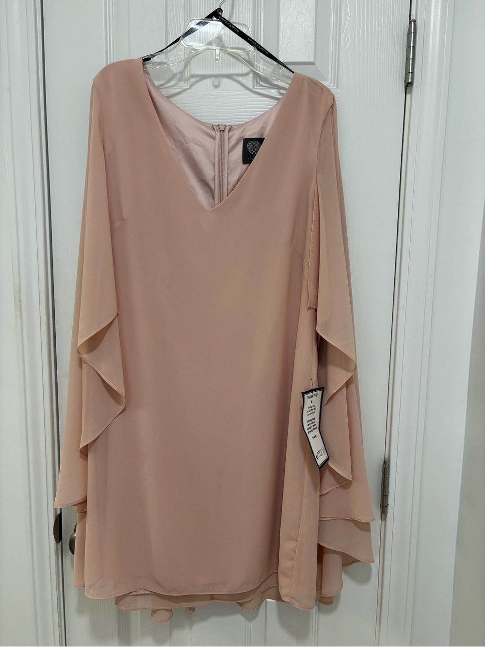 Vince Camuto Blush Pink Layered Chiffon Long Sleeve Dress, NWT